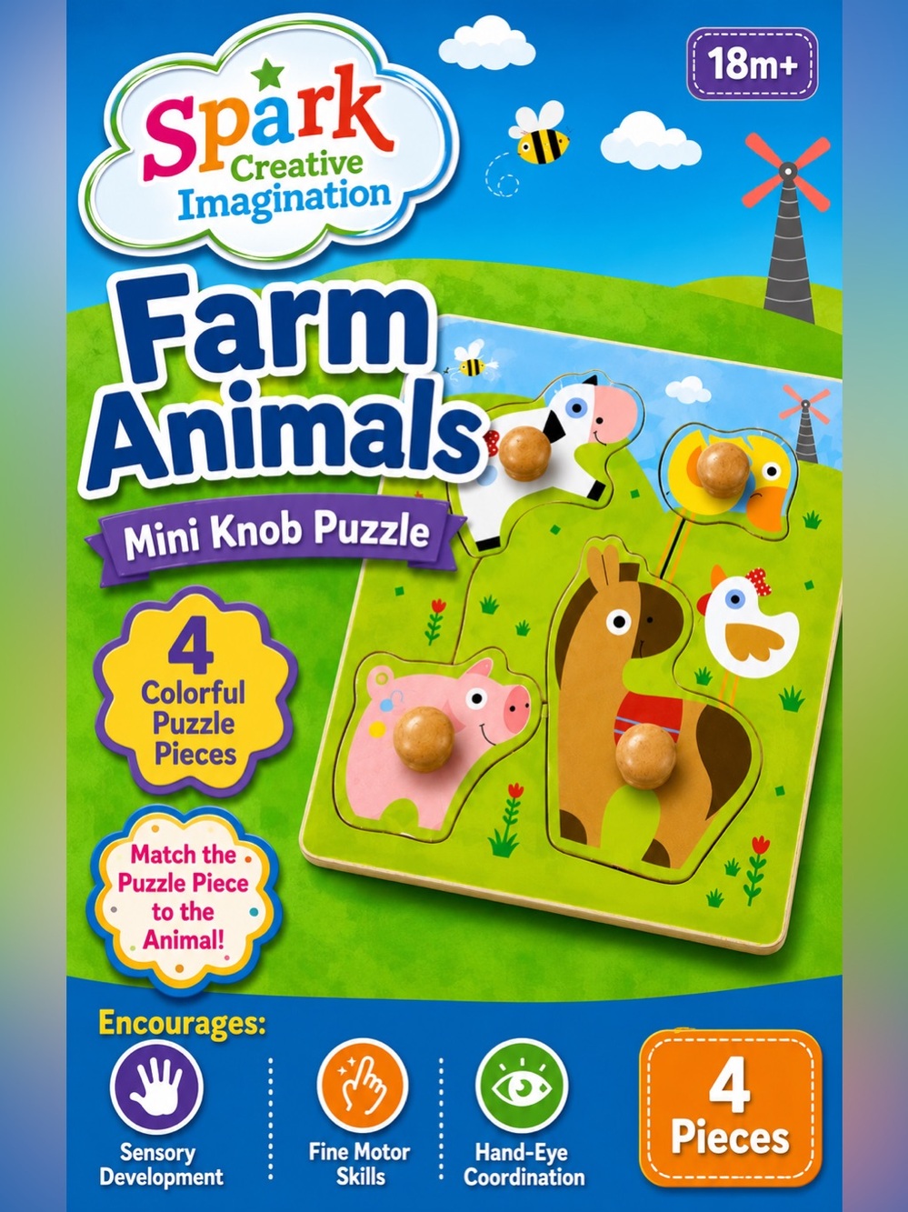 Spark Creative Imagination Farm Animals Mini Knob Puzzle